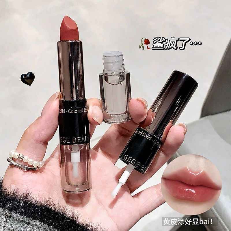 Gege Bear Double-ended Velvet Lipstick with Lip Oil - Douyin Shop