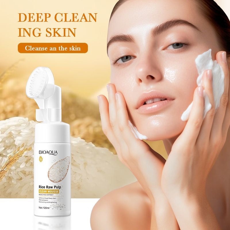 Bioaqua Rice Raw Pulp Clean Mousse Foam Cleanser with soft silicone brush 120ml - Douyin Shop product image 4