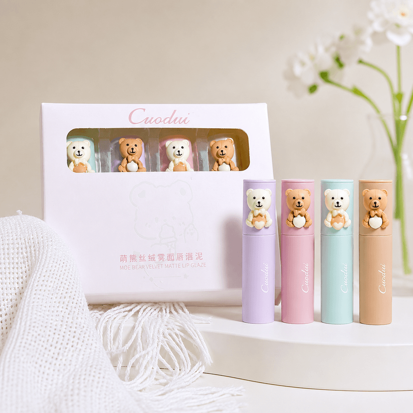 Cuodui Moe Bear Velvet Matte Lip Glaze Set (4 pieces) - Douyin Shop product image 1