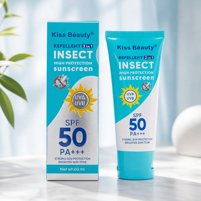 Kiss Beauty Insect Repellent 2 in 1 High Protection Sunscreen SPF 50 PA+++ UVA UVB (tone up) 60ml - Douyin Shop product image 1