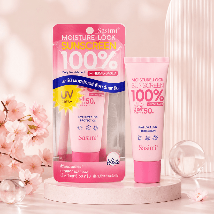 Sasimi Moisture-Lock Sunscreen 100% Mineral Based SPF 50+ PA+++ UVA1 UVA2 UVB Protection 60g - Douyin Shop product image 1