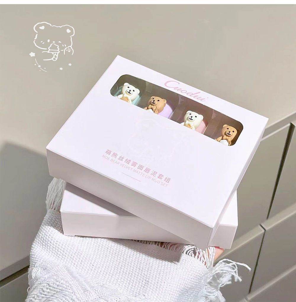 Cuodui Moe Bear Velvet Matte Lip Glaze Set (4 pieces) - Douyin Shop