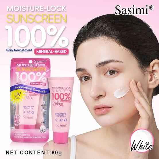 Sasimi Moisture-Lock Sunscreen 100% Mineral Based SPF 50+ PA+++ UVA1 UVA2 UVB Protection 60g